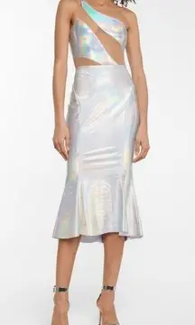 Holographic Iridescent Metallic Mermaid Trumpet Midi Skirt size M