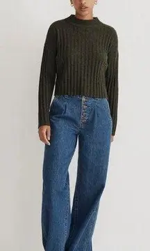 mockneck cropped sweater ribbed forest green