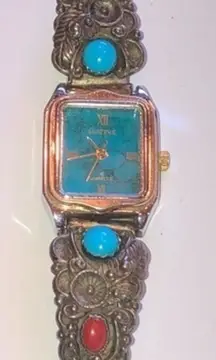 STC Sterling USA Native Red Turquoise & Silver Vintage Watch