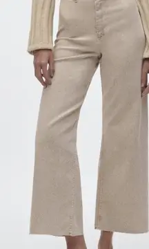 Zara Marine (Sailor) Wide Leg Straight Fit High Waisted Jeans Beige 8