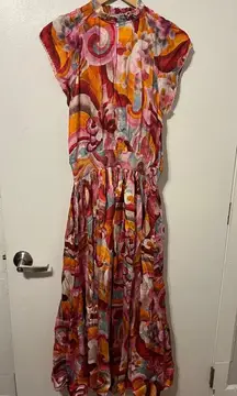 Chufy Cairo Orange Multi Print Cotton Maxi Dress Size Large