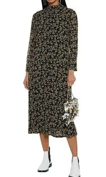 Ganni   The Fran Floral-Print Georgette Midi Dress - Black size 4