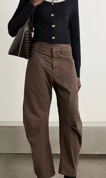 Nili Lotan Shon Stretch Cotton Twill Barrel Pants Slouchy In Espresso Brown Sz 6