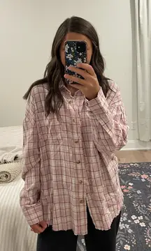 NWT Altar'd State Pink Plaid Button-Up Top