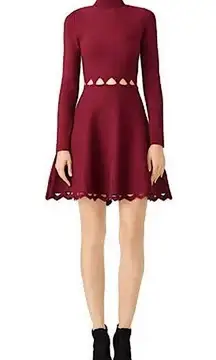 Maroon Burgundy Long Sleeve Fit & Flare Mini Dress Cut Outs size L