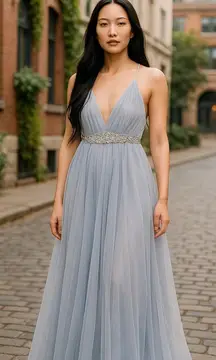 CEREMONY By Joanna August Gray Plunge Gown for Brides