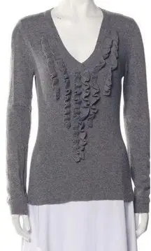 Red Valentino Grey Wool Sweater Small Knit Ruffle Long Sleeve Oversized Tunic