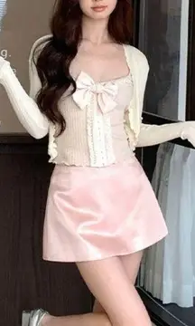 Japanese Kawaii Style Silky Satin Pastel Pink A-line Y2K Mini Skirt