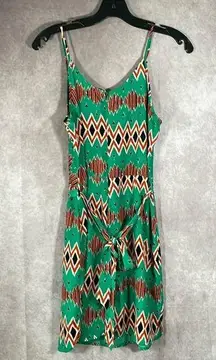 JUSTFAB Orange & Green Zig Zag V-Neck Tank Dress | Size Medium