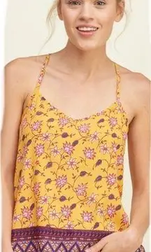 mustard yellow and pink floral boho top size small