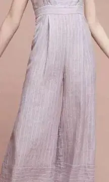 Anthropologie Elevenses Nantucket Linen Jumpsuit Lavender Lilac Sz 4