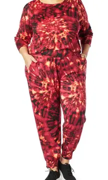 G By Giuliana Beet Red Purple Black Tie Dye Long Sleeve Jogger Jersey Set 2X