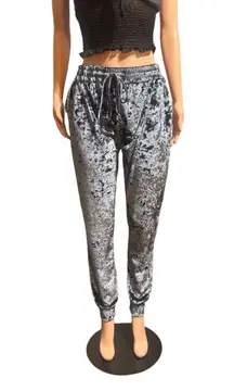 ShoSho Women's high-waisted drawstring elastic waist Velour Midnight Blue Joggers size XL 