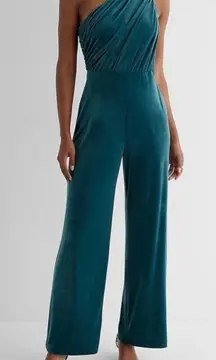 NWT EXPRESS Velvet Green Body Contour One Shoulder Ruched Wide Leg Jumper - XL