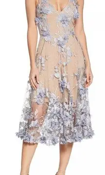 NWOT Dress the Population Audrey Embroidered Fit & Flare Midi Dress S