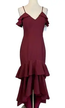 Jarlo Women's Formal Dress Size 8 Burgundy Red Ruffled High-Low Sleeveless Gown