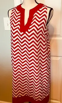 Mud Pie red and white‎ chevron dress women's size medium dress missing belt