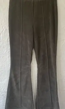 Aerie Groove-On comfy corduroy flare pants, olive green, front piping; size S
