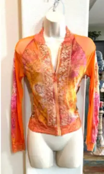 NWOT  sheer embroidered zip up cardigan. Sz small
