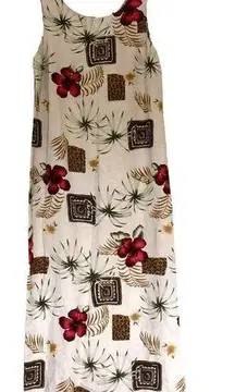 JM Collection Vintage Maxi Dress Size S Tropical Tiki Hawaiian Resort Beige Floral