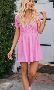 Show Me Your Mumu X Barbie Nikki Mini Dress Barbie Pink Linen