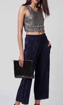 Topshop navy pleated trousers pants