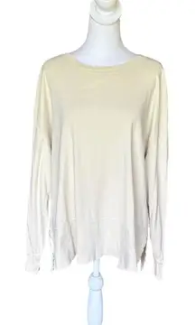 J Jill Cotton Tunic Top Split Hem Long Sleeve Cream Womens Size Medium Tall