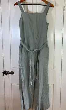Everlane 100% Linen Jumpsuit Women 4 Green Belted Sleeveless Coastal Summer READ