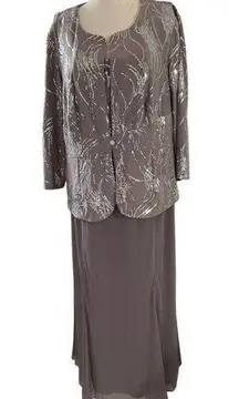 Alex Evenings Women Size 18 2pc Set Gray Party Dress Sequin Formal 21-934