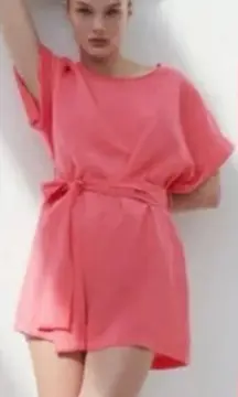 Zara Hot Pink Romper with Bow Size Medium 1165/137/620 Bloggers Favorite