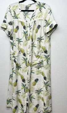 Ekouaer Novelty Tropical Tunic Maxi Dress Women Large Button Front Coastal Beach