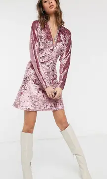 ASOS ★ NWT  DESIGN Tall long sleeve plunge velvet mini dress - Dark Pink ★