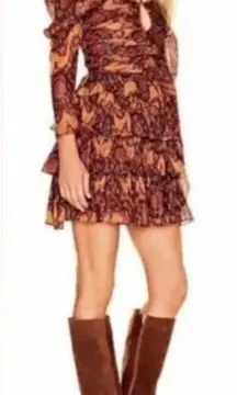 Revolve House of Harlow The Neck Ruffle Mini Dress Long Sleeve Rust Copper Sz M