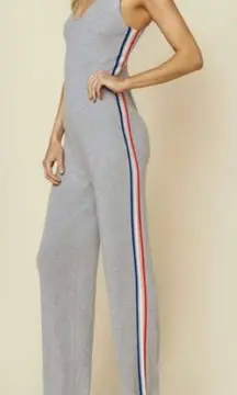 Spiritual Gangster womans gray ribbed rainbow track jumpsuit sleeveless Medium