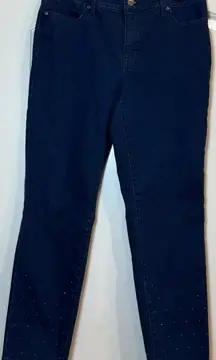 Talbots Women's Blue Jeans with Crystal Embellishment on Lower Legs of Jeans