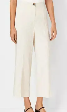 Ann Taylor The Seamed Straight Crop Pant Beige Stripe Sz 14 High Rise‎ Office