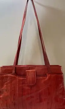 Vintage Victory Red Genuine Eel Skin Purse with Shoulder Straps