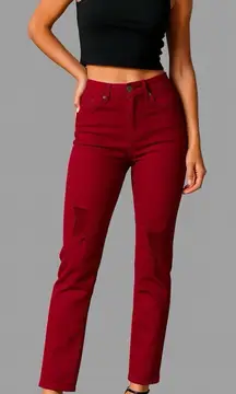 Bomb Shell Women Red Skinny Distressed Stretchy Mid Rise Jeans Size 7/8 Cotton