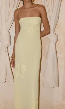 a line bridesmaid dress Light Yellow Straps A-Line Bridesmaid Dress with Slit – Modsele main image 1