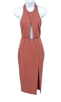 Missguided Keyhole Chest Cutout Sleeveless Halter Midi Dress Side Slit Pink