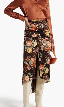 Veronica Beard Pixie Floral Print Skirt Oxblood Multi Silk Ruched Midi Size S 4