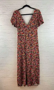 Rewind  Dark Floral Low Back Short Sleeve Maxi Dress Size M