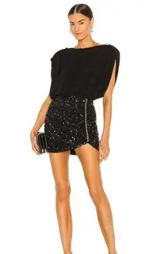 Retrofete Celestia Mini Skirt in Black Sequins Size Medium NWT