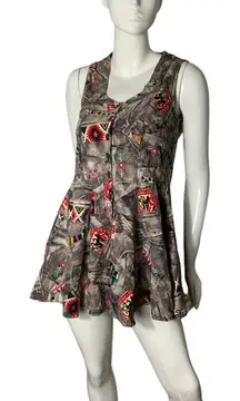 Vintage‎ 80s mini dress tunic Aztec southwestern whimsey witch sleeveless Rare