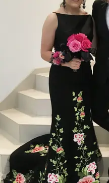 Sherri Hill 2 Pc Black Prom Dress With Pink Roses