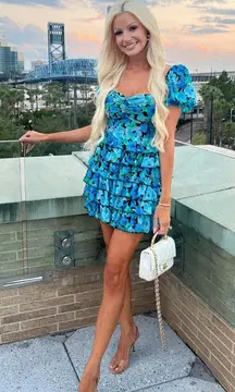 ROTATE BIRGER CHRISTENSEN Ibiza Floral Print Ruffle Dress