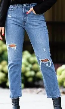 Levi’s 501 Original Cropped Straight Distressed Jeans