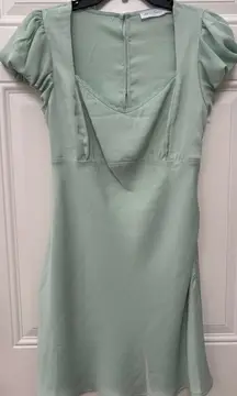 NWOT All In Favor Mint Green Short Puff Sleeve Short Dress Size L Lace Neckline