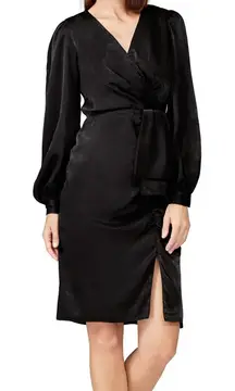 Sachin & Babi Dress Womens 6 Black Slit Sheath V Neck Balloon Sleeve‎