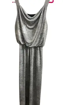 MSK Silver Metallic Party Dress Women 10 NYE Holiday Sparkle Evening Cowl Neck